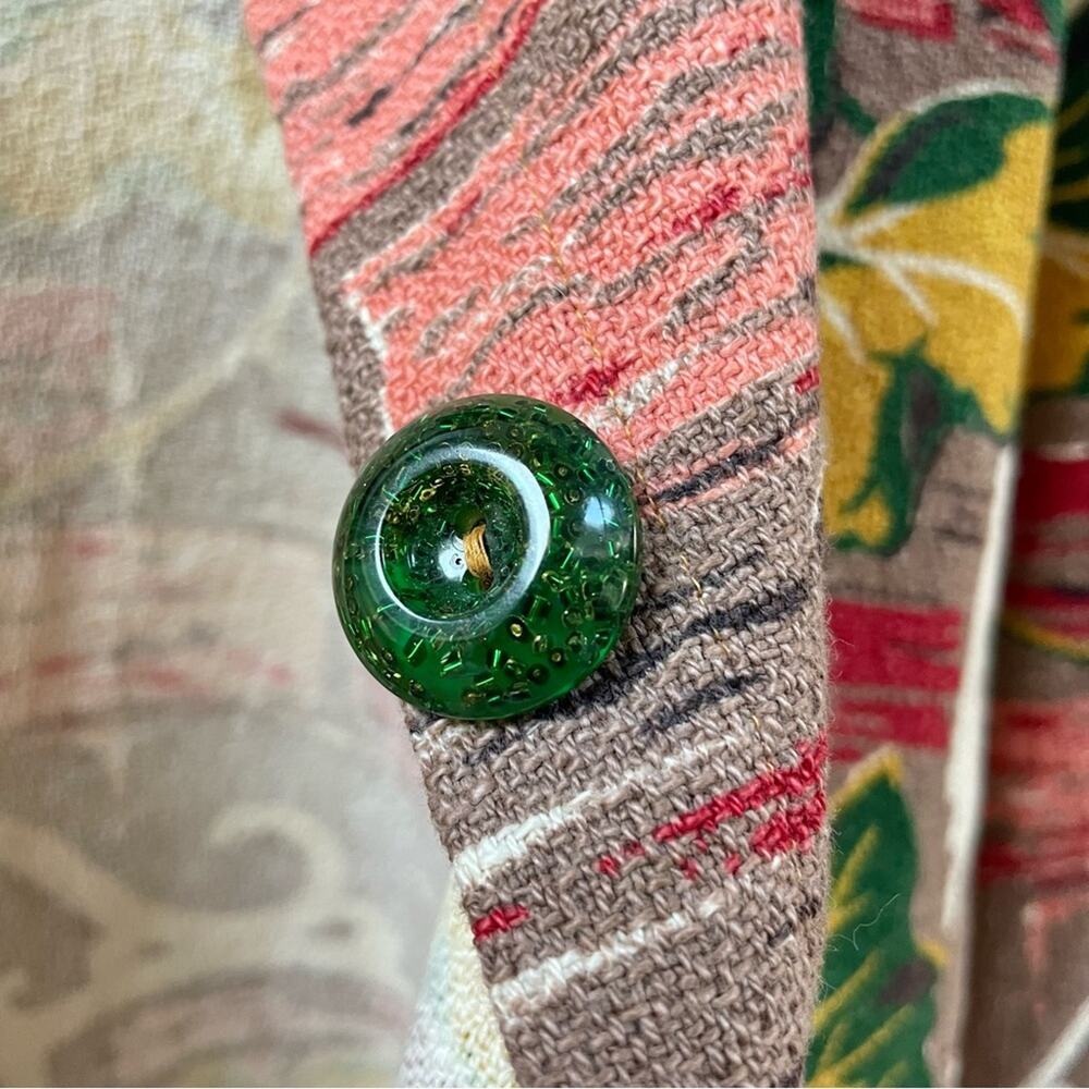 Vintage 60's 70's Unique Cropped Brown Floral Tapestry Jacket, Women's Small - Picture 7 of 9
